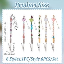 DELORIGIN 6 Styles Iron Credit Card Grabber for Long Nail, 6pcs Debit Bank Card Grabber with Alligator Clip, Glass Heart Star Beaded Credit Card Clips Pullers for Long Nails Keychain Women Girls