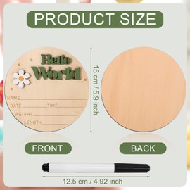 Baby Announcement Sign, 5.9 Inch Wooden Hello World Newborn Sign Birth Announcement Board Welcome New Baby Name Sign Plaque for Nursery Hospital Girl Boy Photo Prop Baby Shower (Green)