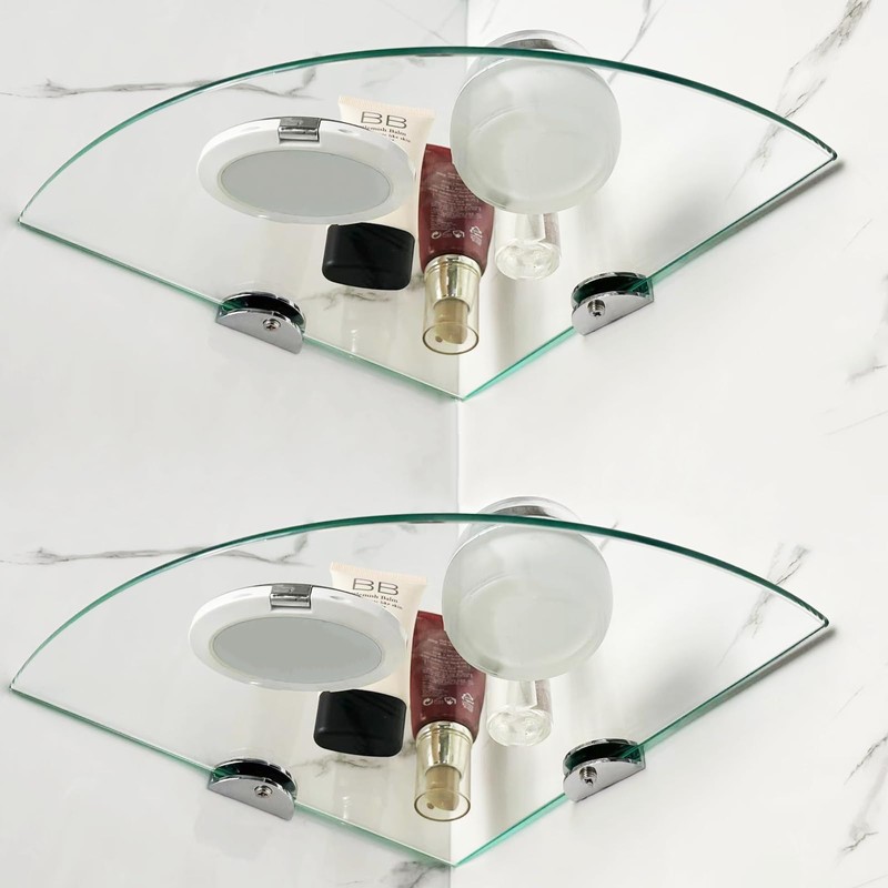 Glass Corner Shower Shelves, Tempered Floating Glass Shelves Wall Mount,