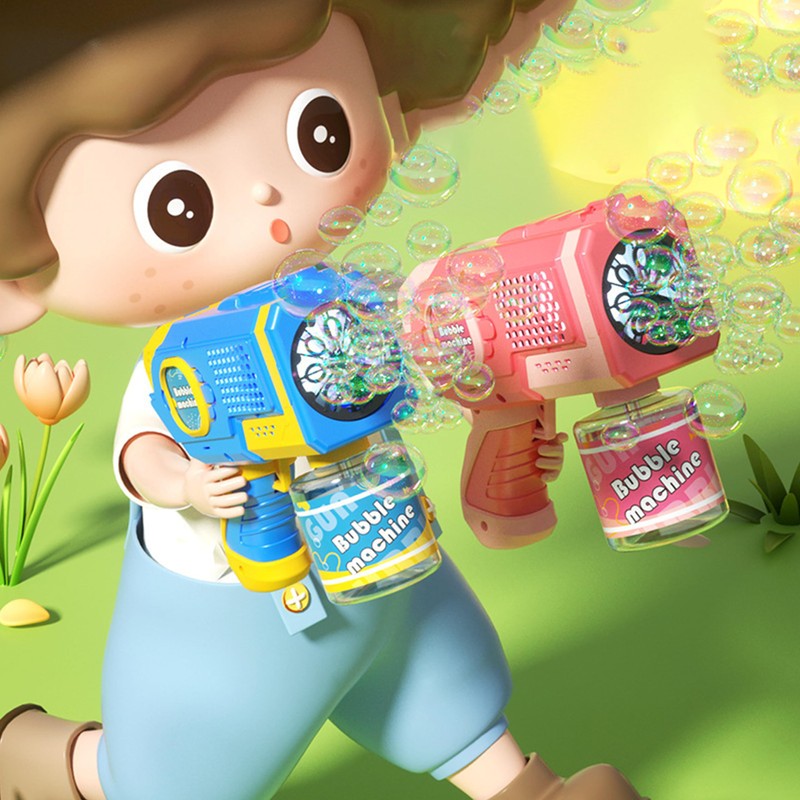 シャボン玉 電動 バズーカ 自動 バブルガン 液漏れ防止 LEDライト付き 子供のおもちゃ 外遊び ピクニック