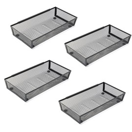 Organizador de cubiertos, bandeja de cubiertos de malla para cajón, organizador de bandeja de herramientas, organizador de cubiertos de utensilios para cocina, oficina, con antideslizante, se adapta a cajones estándar, (6 x 12 pulgadas), 4 unidades, color negro