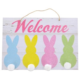 Welcome Easter Bunny Cotton Tail Sign Wall Hanging Decor 13 x 9 inch