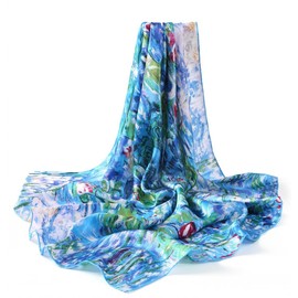 Prettystern Ladies 35.5 inch Square Art Painting Printed Oil painting Silk Scarf Claude Monet Water-Lilies P773