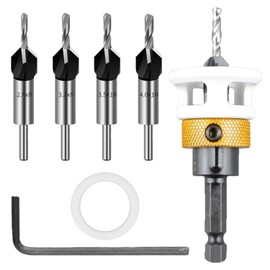 Tyafzzn 4-Piece Countersink Drill Bit Set, Countersink Blade Diameter 8 mm, Countersink with Depth Stop, Pre-Drill with Countersink, Precise Drills, for Woodworking