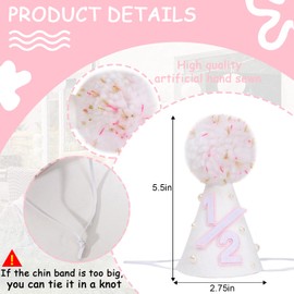 WUTKYAX 1/2 Birthday Crown for Girls - Soft Felt Half Birthday Hat, Princess 1/2 Cone Hat,Little Princess Party Photo Props (Pearl 1/2)