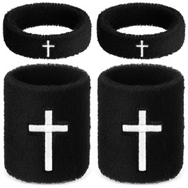 Soulchen 4 pcs Cross Bicep Bands Wrist Bands Christian Arm Sweat Wristbands Absorbent Armband for Men Women Football Baseball Players Sports Activities Supplies(Black)