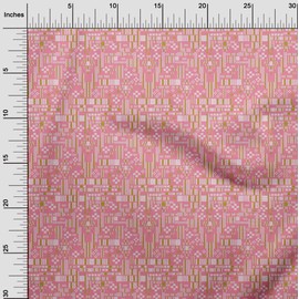 oneOone Silk Tabby Fabric Stripe & Square Geometric Printed Craft Fabric by The Meter 42 Inch Wide