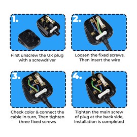 Double Dragon 13 Amp UK 3-Pin Plug | Heavy-Duty Rewireable Electrical Plug | Durable & Safe PC Flame Retardant Material | BS1363 & BSI Certified | Cord Grip for Secure Wiring (Pack of 4, Black)