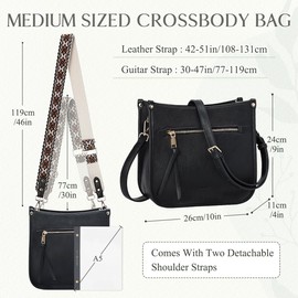 VASCHY Crossbody Bag for Women,Fashion Vegan Leather Hobo Handbag Shoulder Bag Purse with Guitar Strap Black
