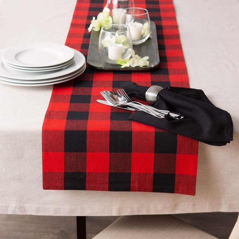 DII Gingham Check Tabletop Collection, Red/Black, Table Runner, 14x72