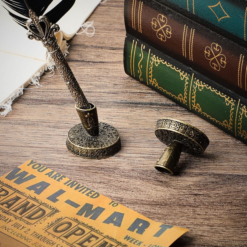 2 Pieces Vintage Round Metal Feather Pen Holder Insertion Pen