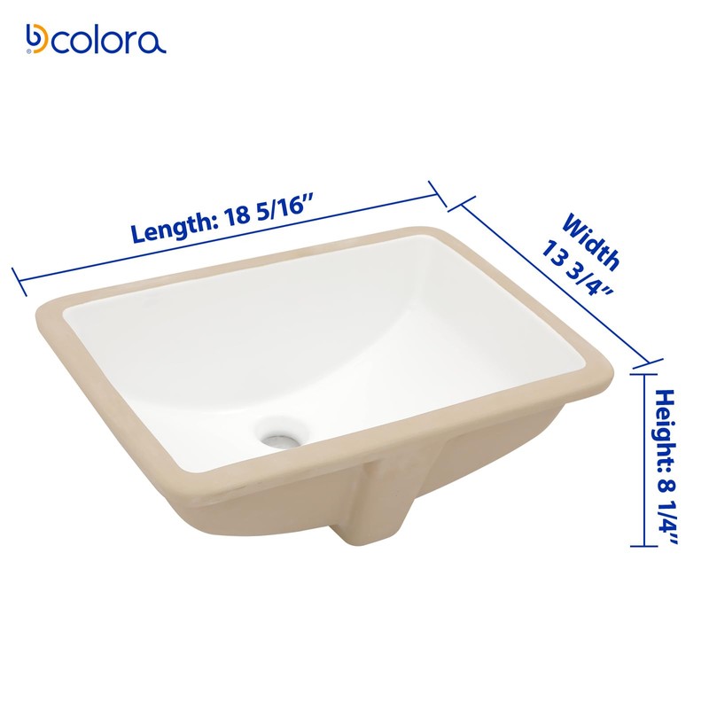 Dcolora Undermount Bathroom Sink Rectangle 18"x14" White Porcelain Ceramic Rectangular