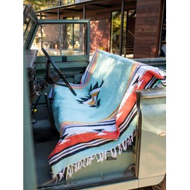 Teal Mexican Blanket by Laguna Beach Textile Co - Beach, Yoga, Camping, or Decorative Throw Blanket - Traditional Handmade Serape - Teal Baja