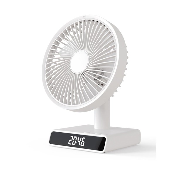 ANGKEY Desktop Fan, Silent, Desk Fan, USB, Automatic Oscillation, Rechargeable, Small, DC Motor, Circulator, Mini, Lightweight, DC, 4 Levels of Airflow, Cordless, Air Circulation, Heat Stroke Prevention, White