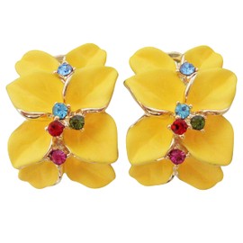 Navachi 18k Gold Plated Colorful Crystal Yellow Enamel Leaves Flower Az1512 Omega Back Earrings