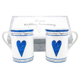 Beautifully Designed 45th Sapphire Wedding Anniversary Set of Ceramic Mugs with Hearts | Dishwasher and Microwave Safe with Decorative Keepsake Box