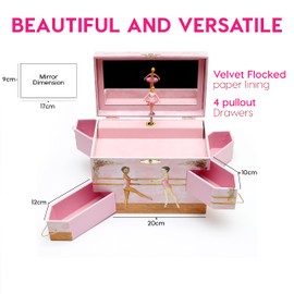 Enchantmints Musical Ballet School Jewelry Box for Girls Ballerinas Spin to Swan Lake 4 Drawers