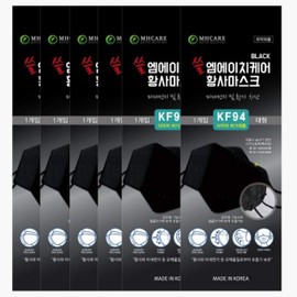 (Pack of 6) Korea Black Disposable KF94_ Face Masks, Unisex, 4-Layer Filters Breathable Comfortable, Adjustable Strap, Nose Mouth Covering Dust Mask Made in Korea.