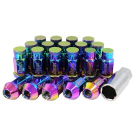 Durax Lightweight Aluminum Wheel Nut Racing Nut M12 P1.5 Bag Nut Long Type with Lock Nut Set of 20 [Rainbow / Rainbow Color] [BBP150LFRRB]