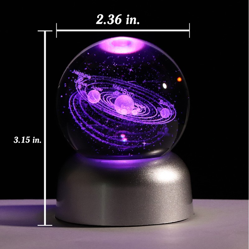 2.36" K9 Crystal 3D Solar System ball with LED Lamp