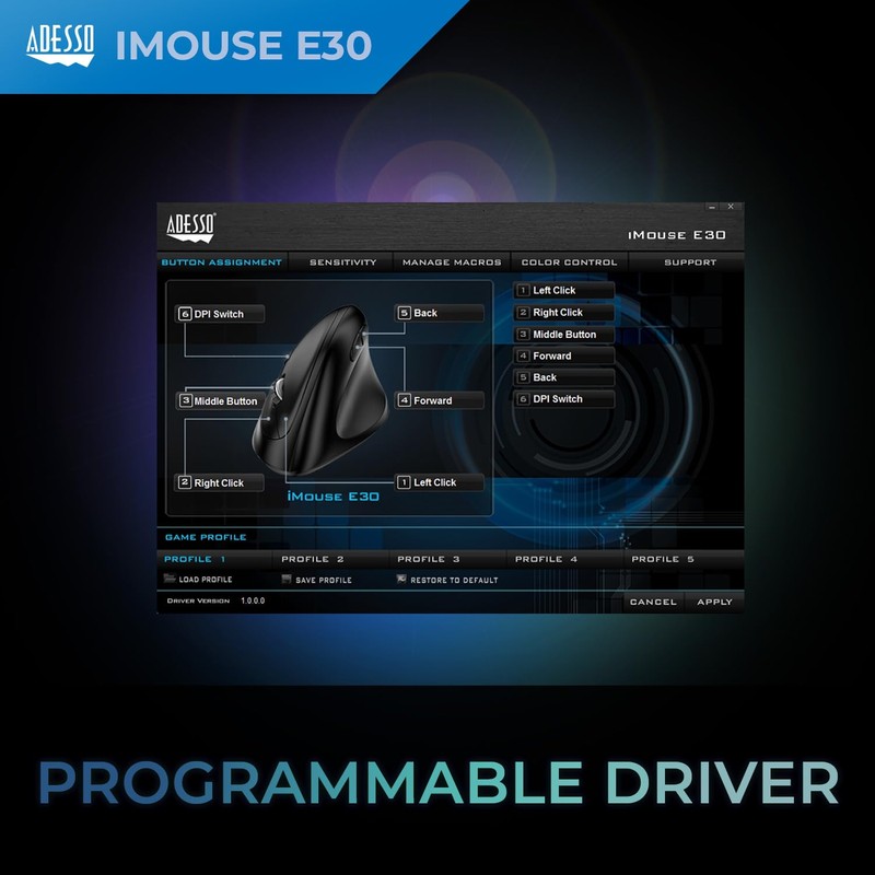 Adesso iMouse E30 2.4GHz Wireless Ergonomic Vertical Mouse Adjustable DPI