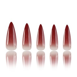 TENPAL Long Stiletto Press on Nails Ombre Red Fake Nails With Glue 24pcs/Box Full Cover Glossy Red Nails Press ons Soft Gel Glue on Nails Long Stiletto Gel False Nails For Women Girls