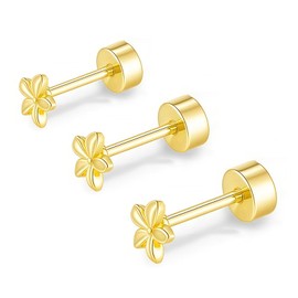 AstraGlam 3 Pairs 14K Gold Flat Back Earrings – Hypoallergenic Stud Earrings for Women in 3 Sizes (3mm/4mm/5mm), Ideal for Helix Piercing and Everyday Wear