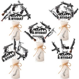 Gun Birthday Party Decorations Gun Pistol Theme Centerpieces Sticks 24pcs Gun Shooting Table Decoration Weapon Bday Decors Bullet Target Baby Shower Decor Military Rifle Gender Reveal Party Supplies