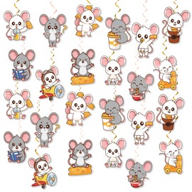 24 Pack Cute Mouse Hanging Swirls Funny Rat Hanging Decorations Ceiling Decor for Animal Mouse Birthday Party Decorations Mouse Party Supplies