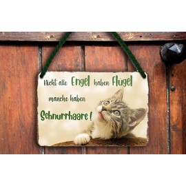 schilderkreis24 Tin Sign Beautiful Saying "Nicht alle Engel Flügel Schnurrhaare!" Decorative Sign Vintage Retro Gift Idea Funny Gift Birthday Christmas for All Cat Fans 18 x 12 cm