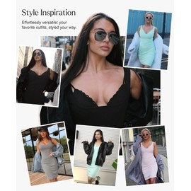 Popilush Cocktail Dresses for Women - Black Summer Lace Layered Bra Modal Midi Shapewear Dress Party Outfits