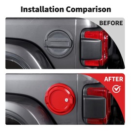 JWWY Fuel Tank Cap with Lock Lockable Key-Lock Fuel Tank Cover Locking Gas Cap Fit for 2018-2025 Jeep Wrangler JL JLU Exterior Accessories 2/4 Door Red Aluminum Alloy
