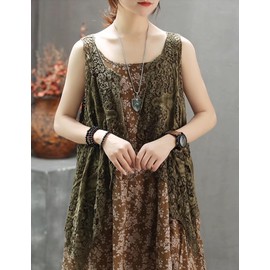 Flygo Women's Cotton Cardigan Boho Hippie Open Hollow Knitting Stitch Sleeveless Crochet Vest (One Size, Olive Green)