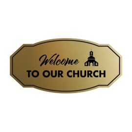 Victorian Welcome to Our Church Sign (Brushed Gold) - Large