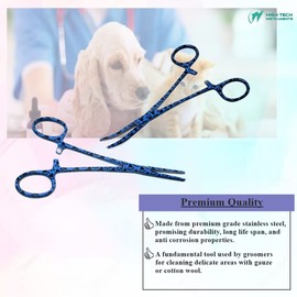 2 Pcs Pet Groomer Dog/Cat Hemostat Forceps 5.5" Hair Puller with STR + CRV Serrated Tips Ear Care Multipurpose Ratchet Locking Clamps Made of Stainless Steel Helps in Cleaning Nose Furs, Paws Blue