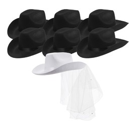 Cowgirl Hats Party Pack | Bride White Cowboy Hat and Black Cowgirl Hats | 7 Pack for Women's Bachelorette Party
