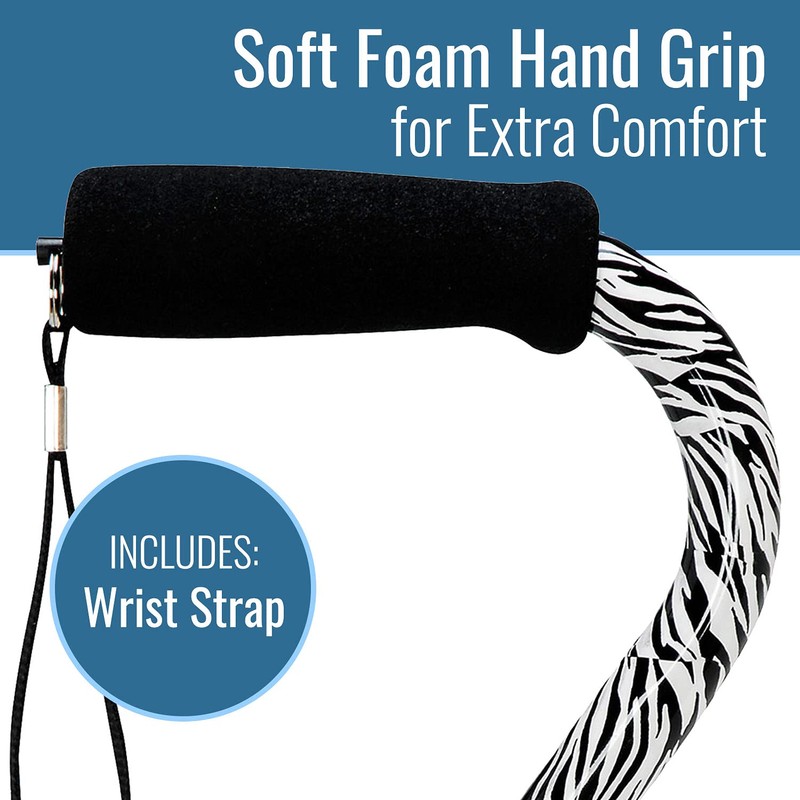 DMI Adjustable Designer Cane with Offset Handle and Strap, Zebra