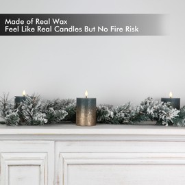 Fanna Flameless LED Pillar Candles with Timer for Wreath, Battery Operated Rustic Wax Candles with Remote for Christmas, 8 Batteries Included - Set of 4 (D 3" x H 4") - Misty Blue/Copper