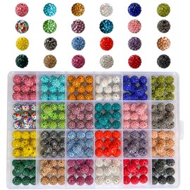 240pcs 10mm Rhinestone Beads for Crafting, 24 Colors Rhinestone Clay Beads for Jewelry Making, Round Shamballa Disco Ball Beads, Sparkly Baseball Bling Beads Rhinestone Spacer Beads for Pens