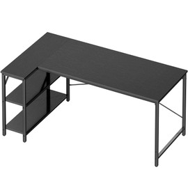 Huuger L Shaped Desk, 55 Inches Computer Desk with Reversible Storage Shelves, Gaming Desk, Corner Desk Home Office Desks, Writing Desk Study Desk with Metal Frame, Black