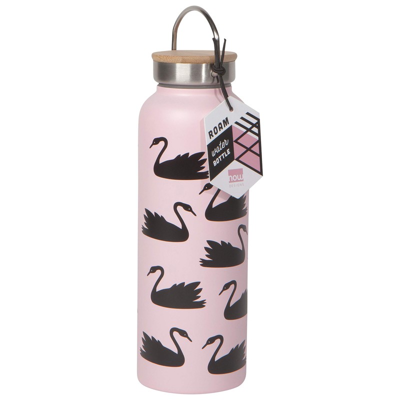 Now Designs Stainless Steel Water Bottle with Bamboo Lid, Swan