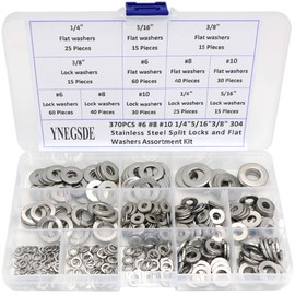 304 Stainless Steel Washers 6# 8# 10# 1/4'' 5/16'' 3/8'' Split Lock Washer and Flat Washer Assortment-370PCS