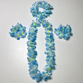 16pcs Blue Leis for Luau Party, Hawaiian Leis Flower Necklaces, Cruise Trip Tropical Decorations Hula Dance Artificial Floral Garlands Carnival Graduation Lei Summer Birthday Pool Wedding Party
