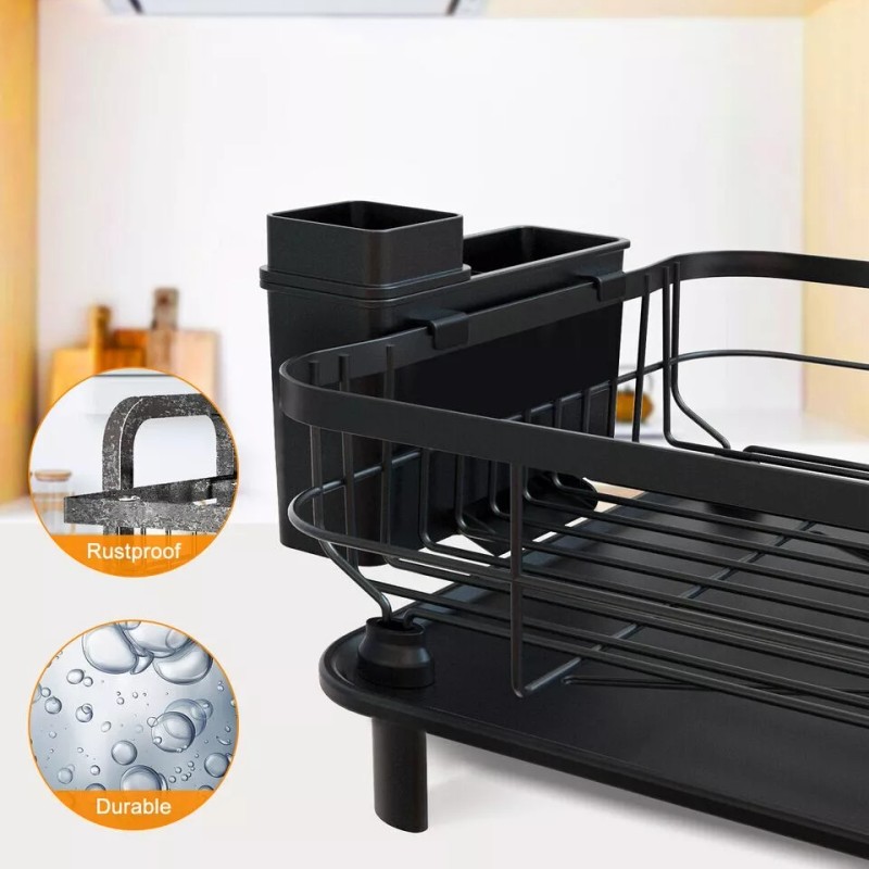 AIDERLY Stainless Steel Kitchen Dish Drying Rack w/ Utensil Holder