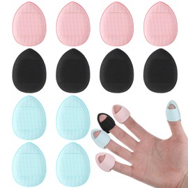 Oruola 12pcs Finger Powder Puff,Drop-Shaped Makeup Puff,Mini Powder Puff for Applying Loose & Pressed Powders,Soft, Reusable & Washable,Mini Powder Puff for Foundation for Women Girls(Pink,Blue,Black)