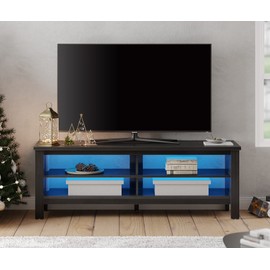 FITUEYES LED TV Stand for TVs up to 65 Inch Entertainment Center, LED TV Console Table with 4 Cubby Storage for Living Room Bedroom, 60'' Black