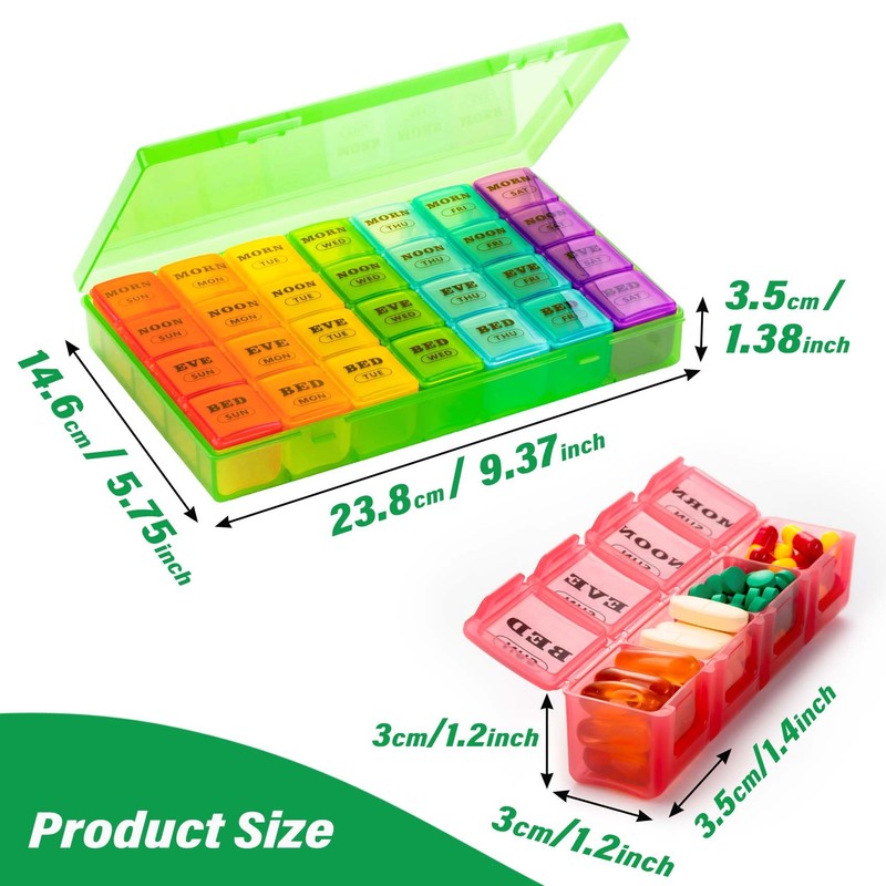 XL Large Weekly Pill Organizer 4 Times a Day, 7-Day