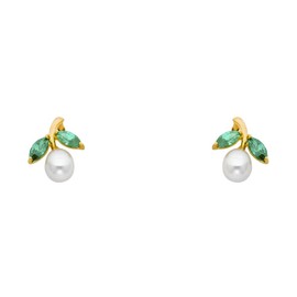 Wellingsale 14K Yellow Gold Polished Freshwater Cultured Pearl Drop Stud Earrings With Screw Back