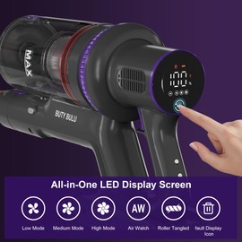 BUTY BULU Cordless Vacuum Cleaner, Stick Handheld Rechargeable Lightweight 4-in-1 Vacuum for Home Hardwood Floor Carpet Pet Hair Litter Cleaning, 45KPa Suction 50Mins Running Time, LED Display Screen