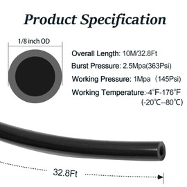 Biaungdo 1/8" OD Pneumatic Tubing Pipe, Black PU Air Tubing Pipe Air Brake Hose Line Tubing for Air Compressor Fitting, Water Fluid Transfer Tubing(10 Meter/32.8ft)